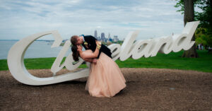 Prom picture at the Cleveland sign by Edgewater