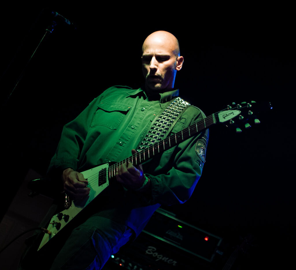 concert photography of metal band guitarist at The Vortex in Arkon