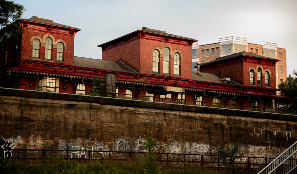 photography of train station near Kent State ohio at sunset