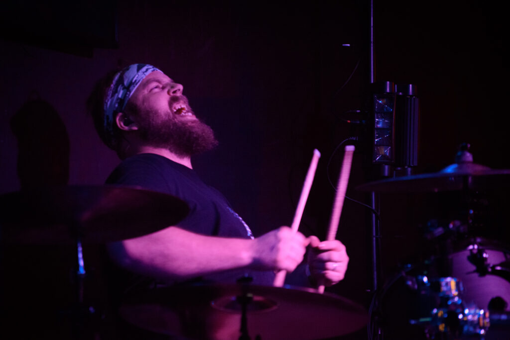 concert photography of metal band drummer at The Vortex in Arkon