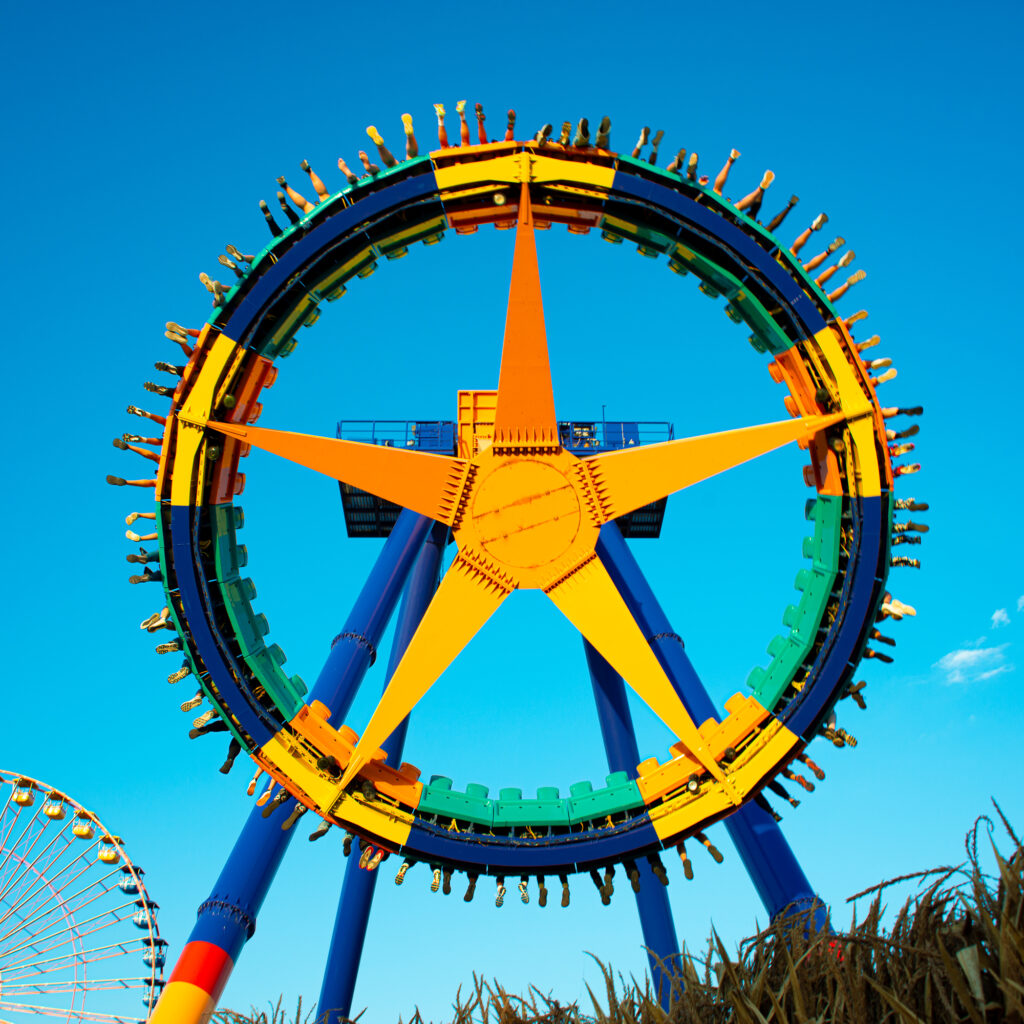Photography of Cedar Point in Sandusky of a ride in the shape of a star at Halloweekends